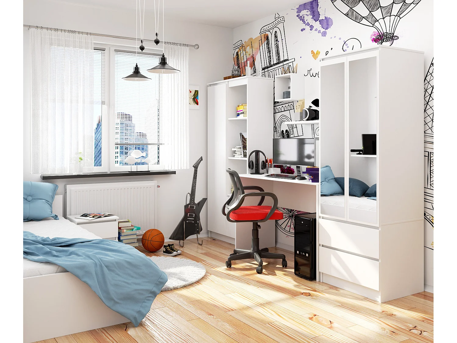 PC-Schreibtisch AKORD B17 in der Farbe Weiß B120 x H79 x T50 cm