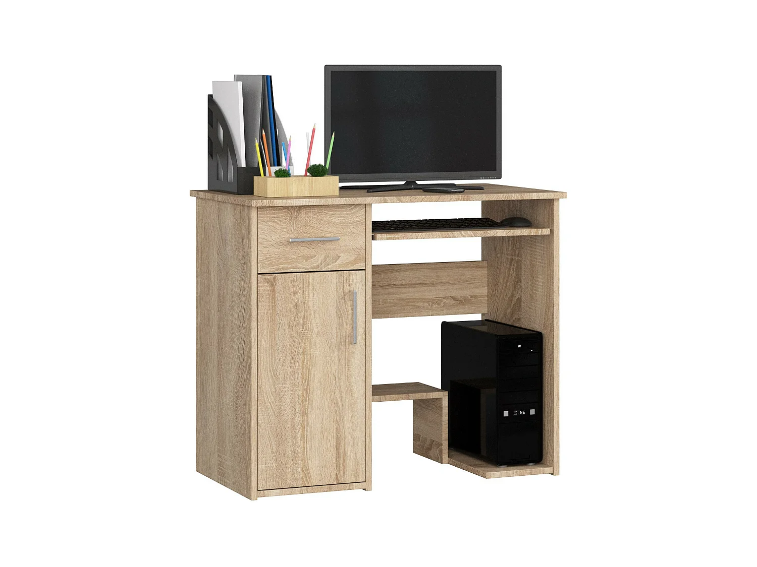 Bureau d'ordinateur AKORD JAY Chêne Sonoma 90 cm 1 porte 1 tiroir façade Chêne Sonoma 3 étagères 90x50x74 cm