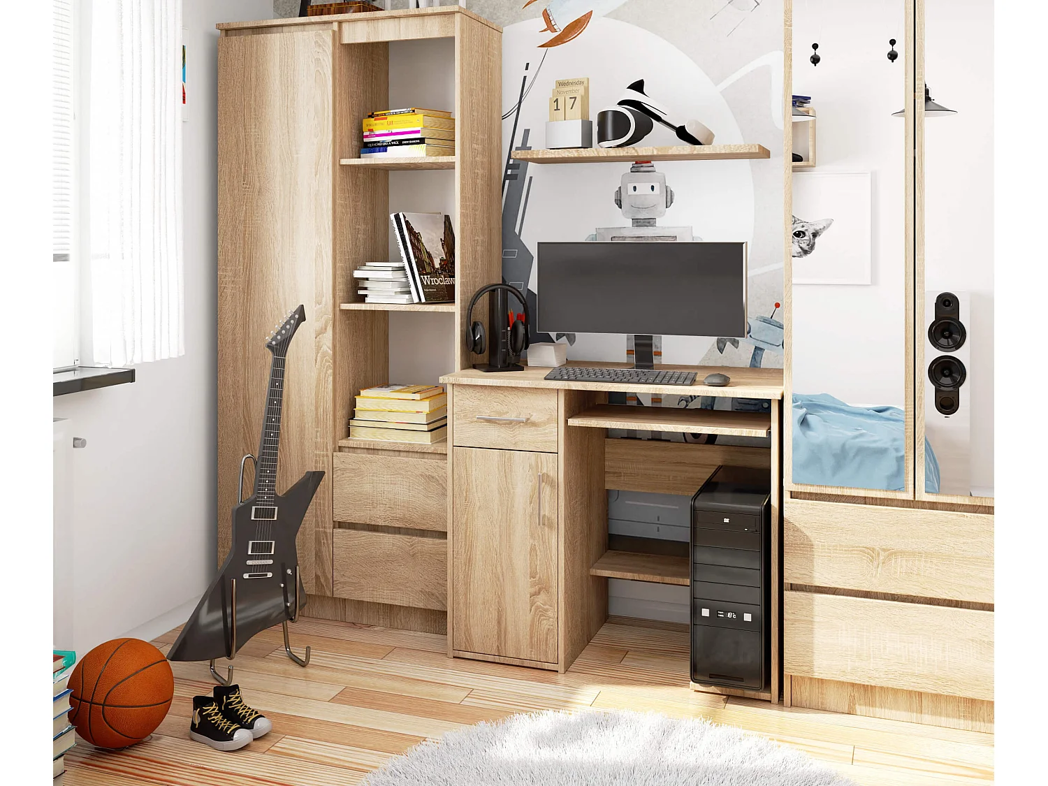 Bureau JAY met 1 Lade / Computerbureau / Computer Tafel / Bureautafel / Sonoma Eik / 90 x 74 x 50 cm