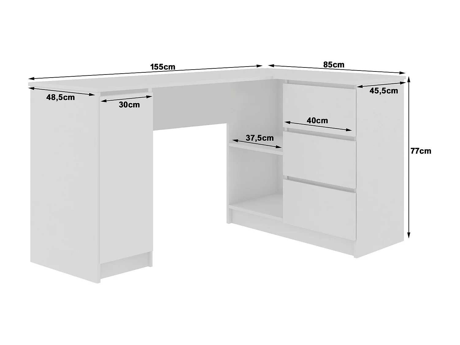 Hoekbureau Rechts B20 / Computerbureau / Computer Tafel / Bureautafel Rechts / Sonoma Eik - Wit / 155 x 77 x 85 cm