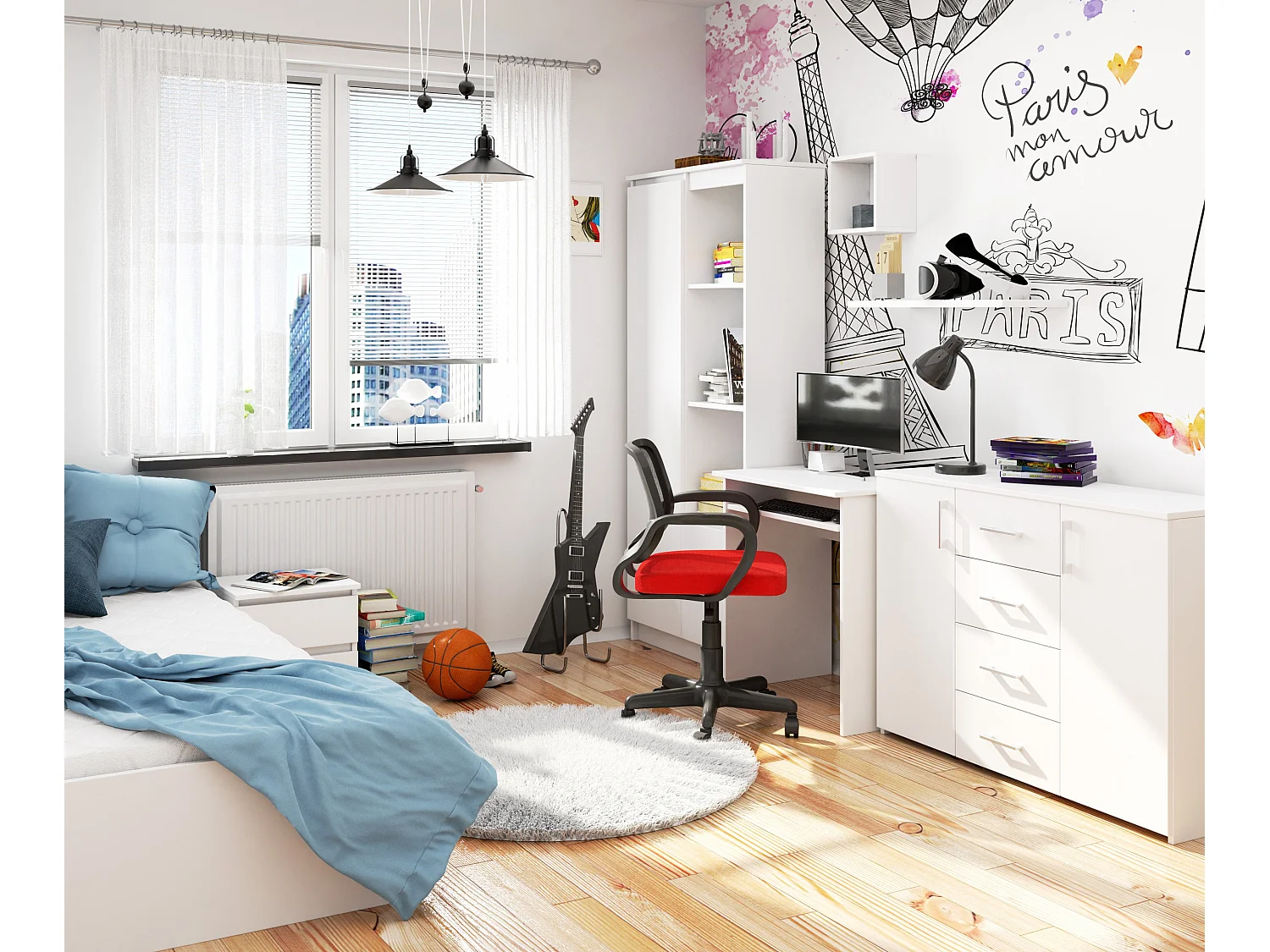 PC-Schreibtisch AKORD STAR in der Farbe Weiß und 1 Ablagen B68 x H74 x T51 cm