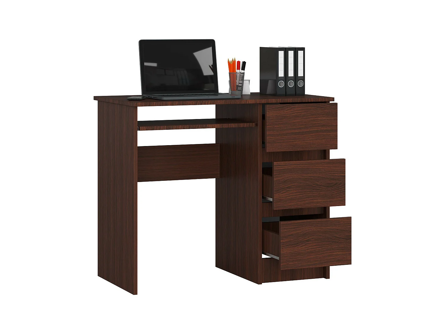 PC-Schreibtisch AKORD A6 rechts in der Farbe Wenge mit 3 Schubladen und 1 Ablagen B90 x H77 x T50 cm