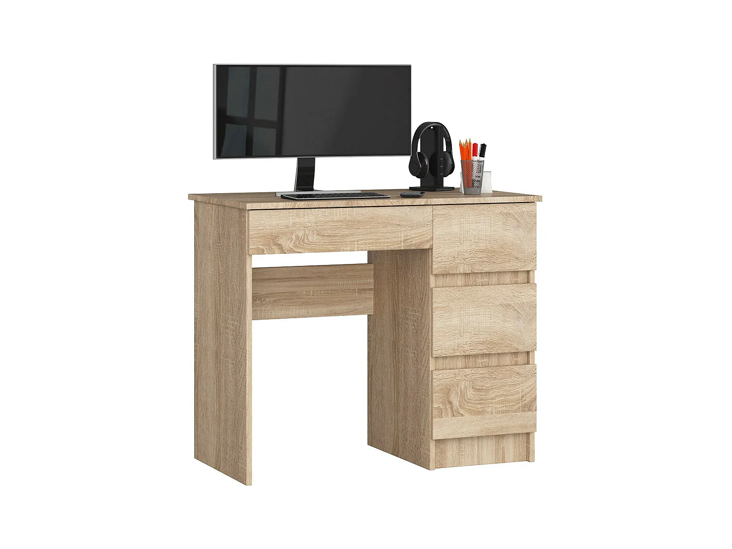 Bureau d'ordinateur AKORD droit A7 Chêne Sonoma 90 cm 4 tiroirs façade Chêne Sonoma 90x50x77 cm