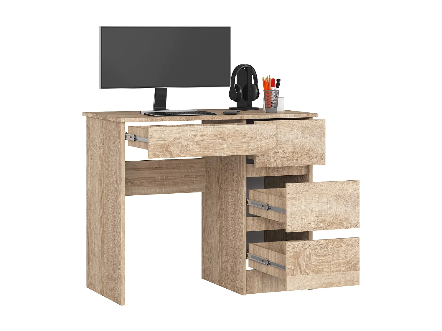 Bureau d'ordinateur AKORD droit A7 Chêne Sonoma 90 cm 4 tiroirs façade Chêne Sonoma 90x50x77 cm