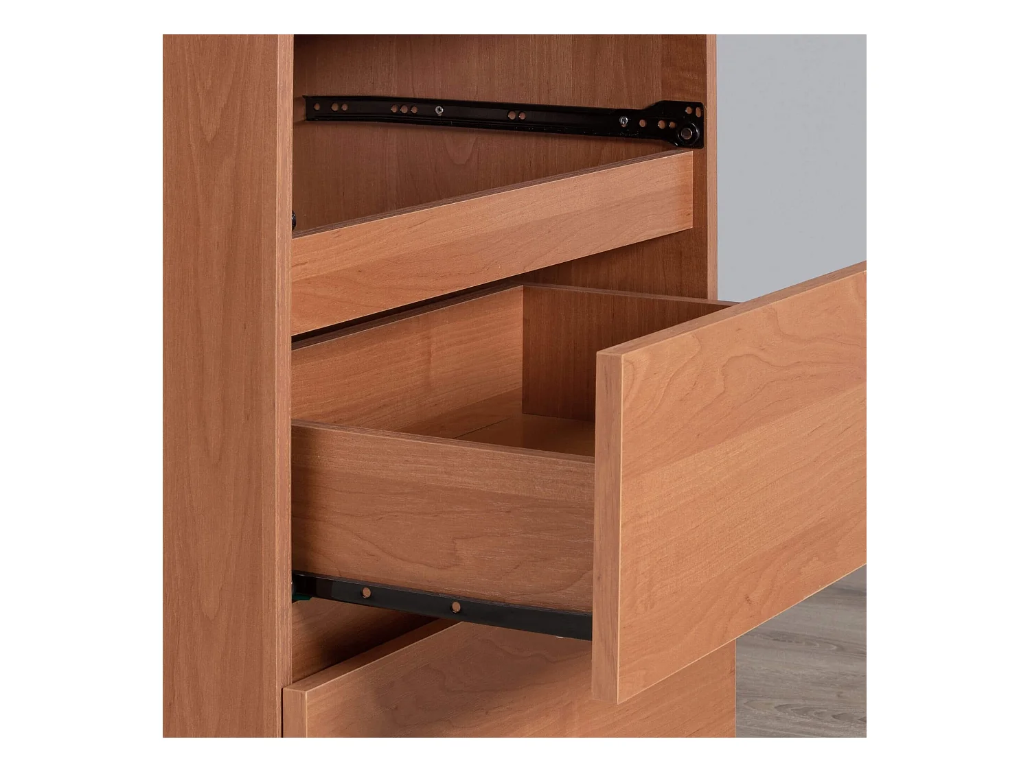 PC-Schreibtisch AKORD A6 links in der Farbe Erle mit 3 Schubladen und 1 Ablagen B90 x H77 x T50 cm