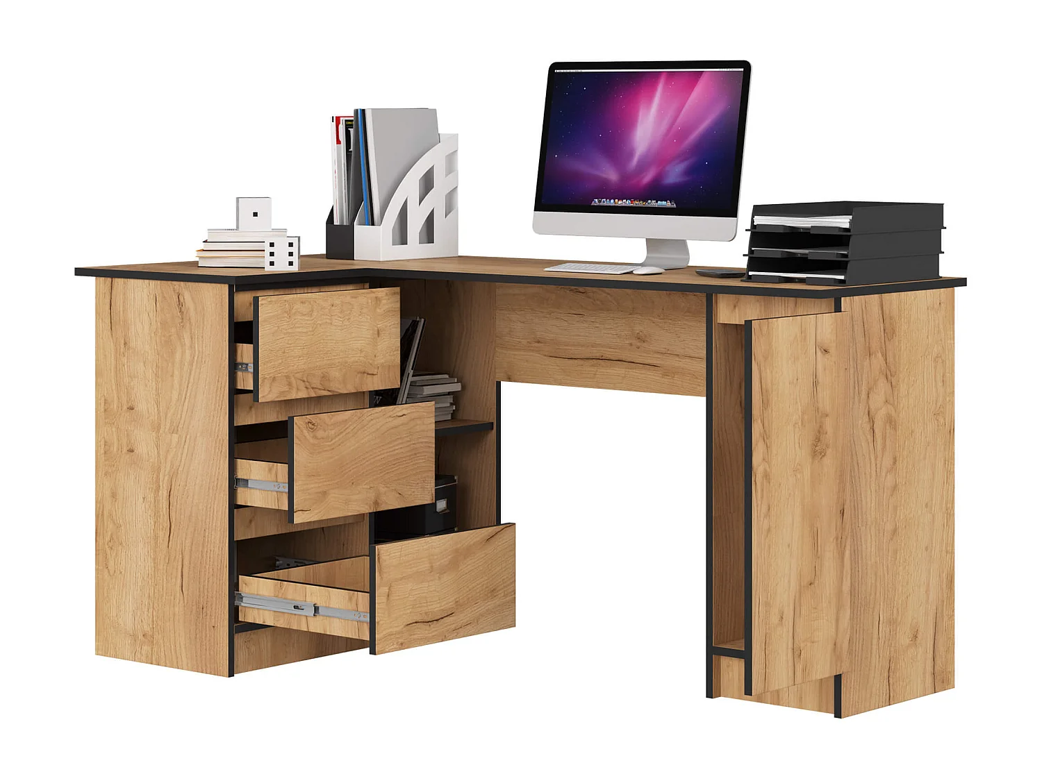 Hoekbureau Links B20 / Computerbureau / Computer Tafel / Bureautafel Links / Craft Eik / 155 x 77 x 85 cm
