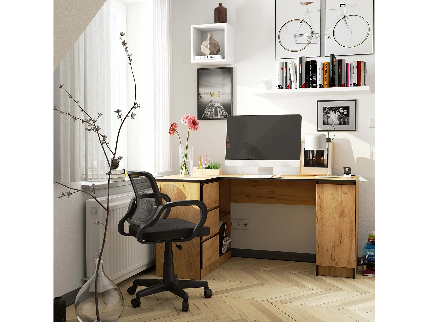 Hoekbureau Links B20 / Computerbureau / Computer Tafel / Bureautafel Links / Craft Eik / 155 x 77 x 85 cm