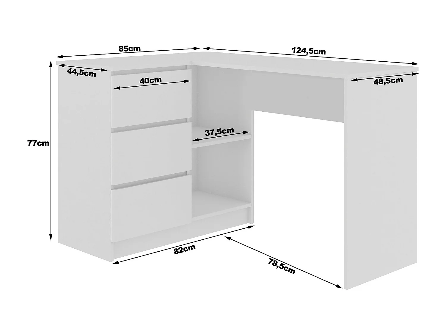 Scrivania angolare AKORD B16 Quercia Craft 124 cm 3 cassetti 124x85x77 cm Modello a sinistra