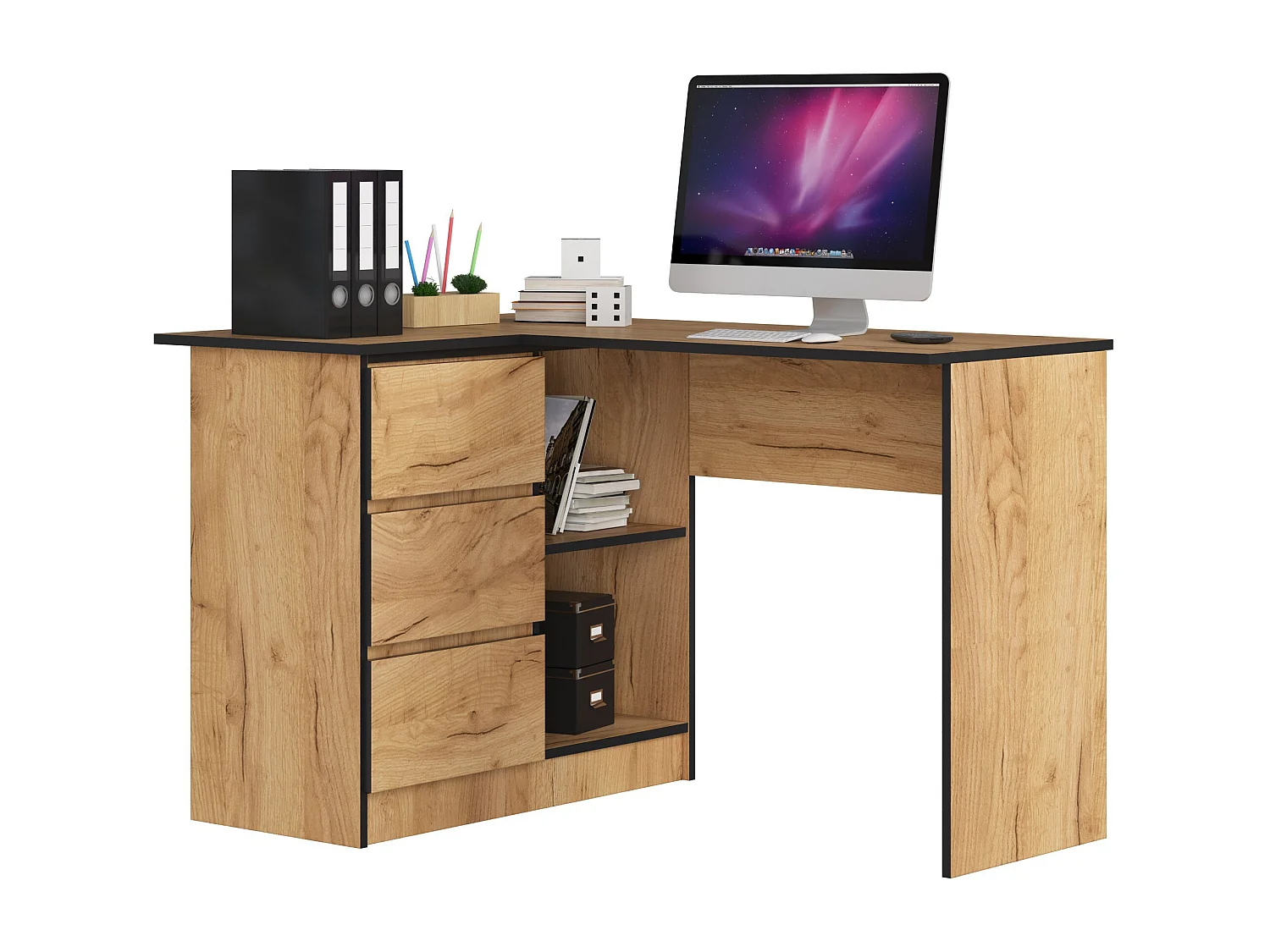 Hoekbureau Links B16 / Computerbureau / Computer Tafel / Bureautafel Rechts / Craft Eik / 124 x 77 x 85 cm