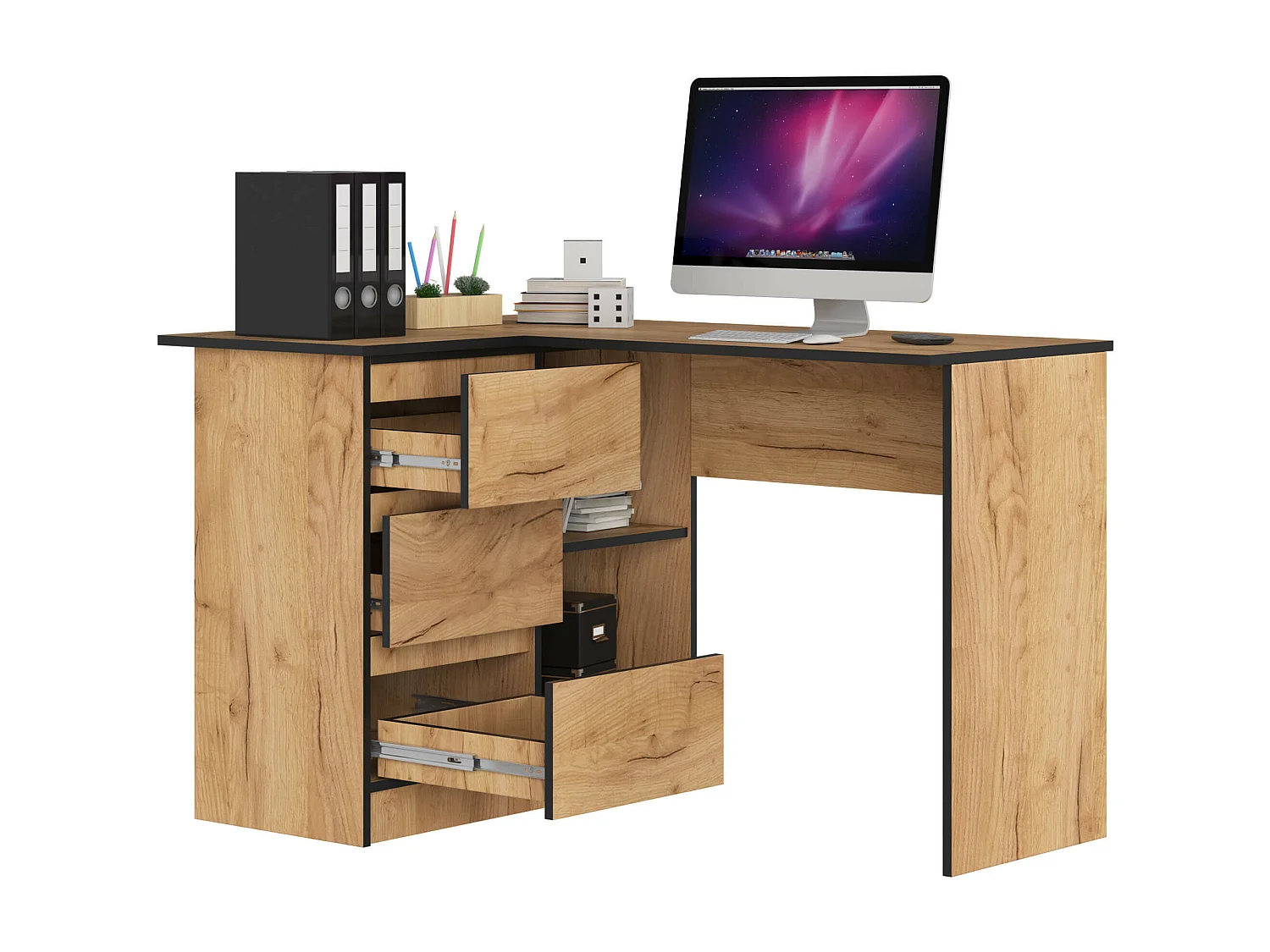 Hoekbureau Links B16 / Computerbureau / Computer Tafel / Bureautafel Rechts / Craft Eik / 124 x 77 x 85 cm