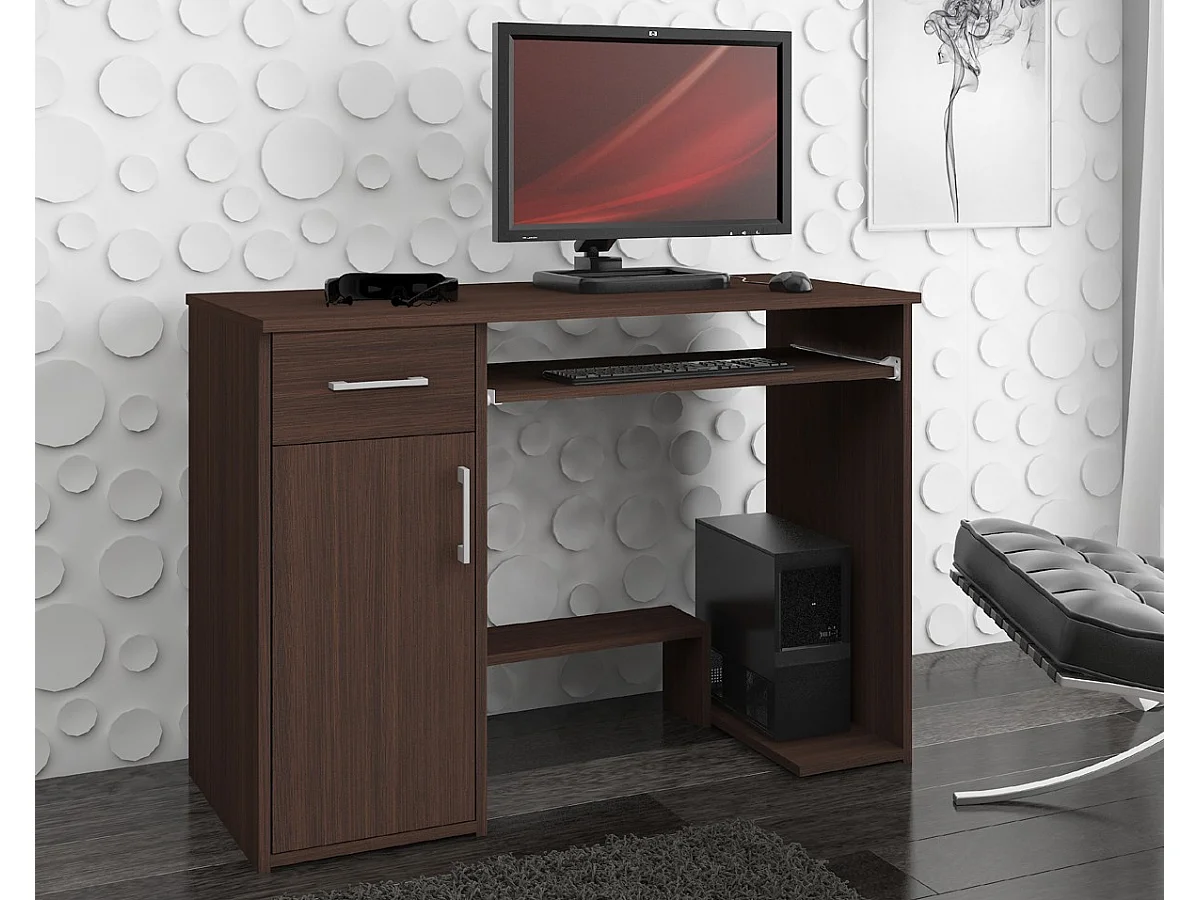 Bureau d'ordinateur AKORD JAY Wengé 90 cm 1 porte 1 tiroir façade Wengé 3 étagères 90x50x74 cm
