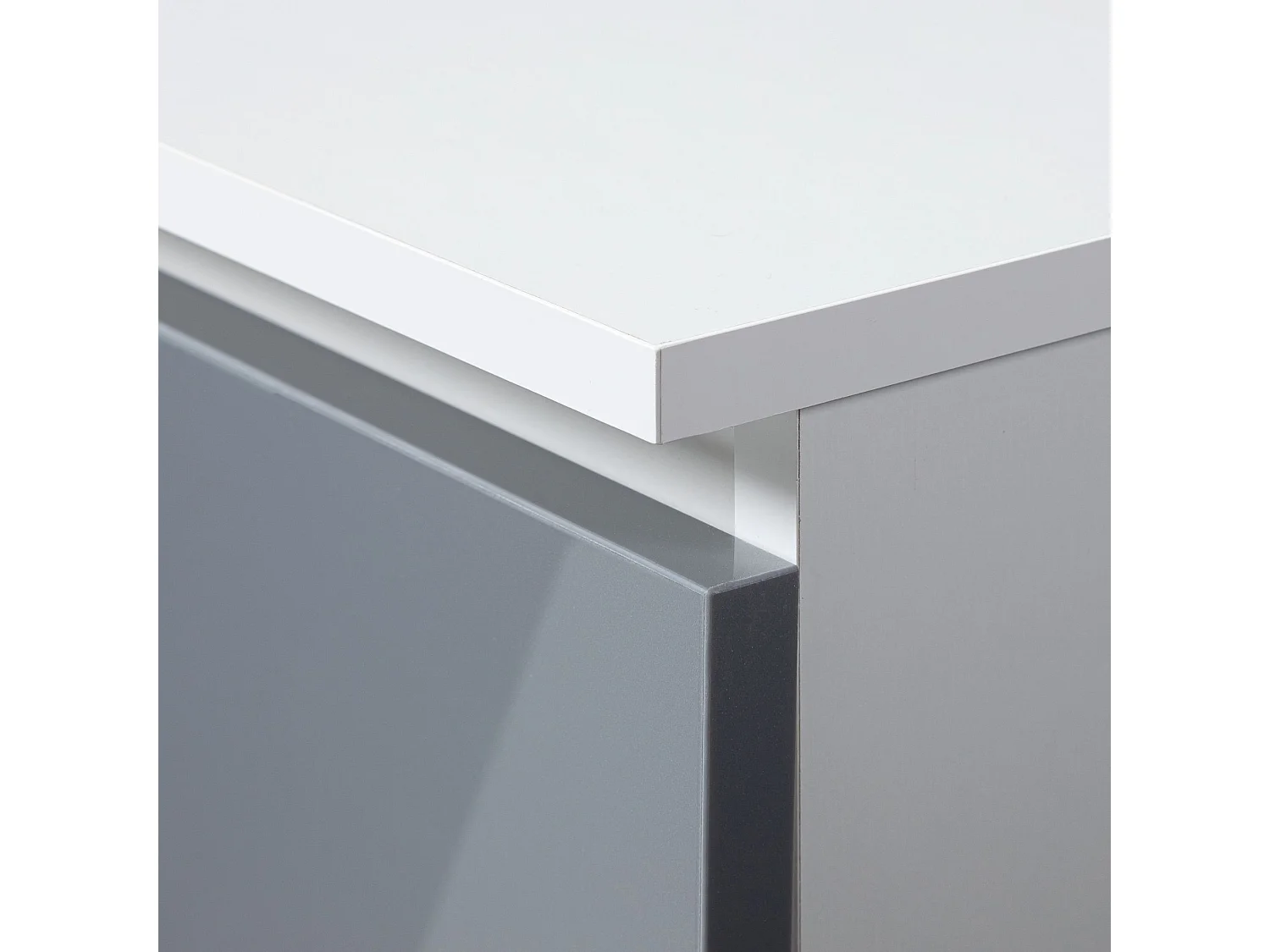 Ensemble d'angle AKORD bureau B17 avec commode Blanc 120 cm 1 porte 1 tiroir façade Métallique Brillant 6 étagères 120x126x79 cm