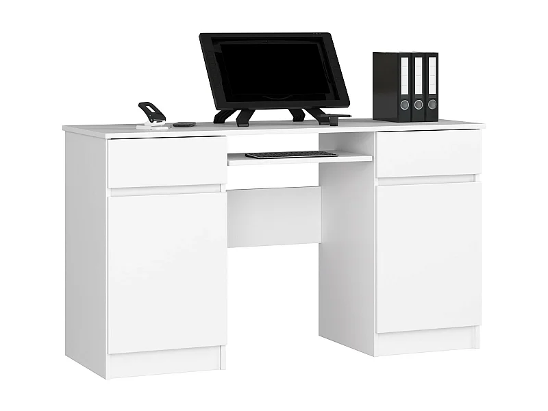 PC-Schreibtisch AKORD A5 in der Farbe Weiß mit 2 Schubladen und 5 Ablagen B135 x H77 x T50 cm