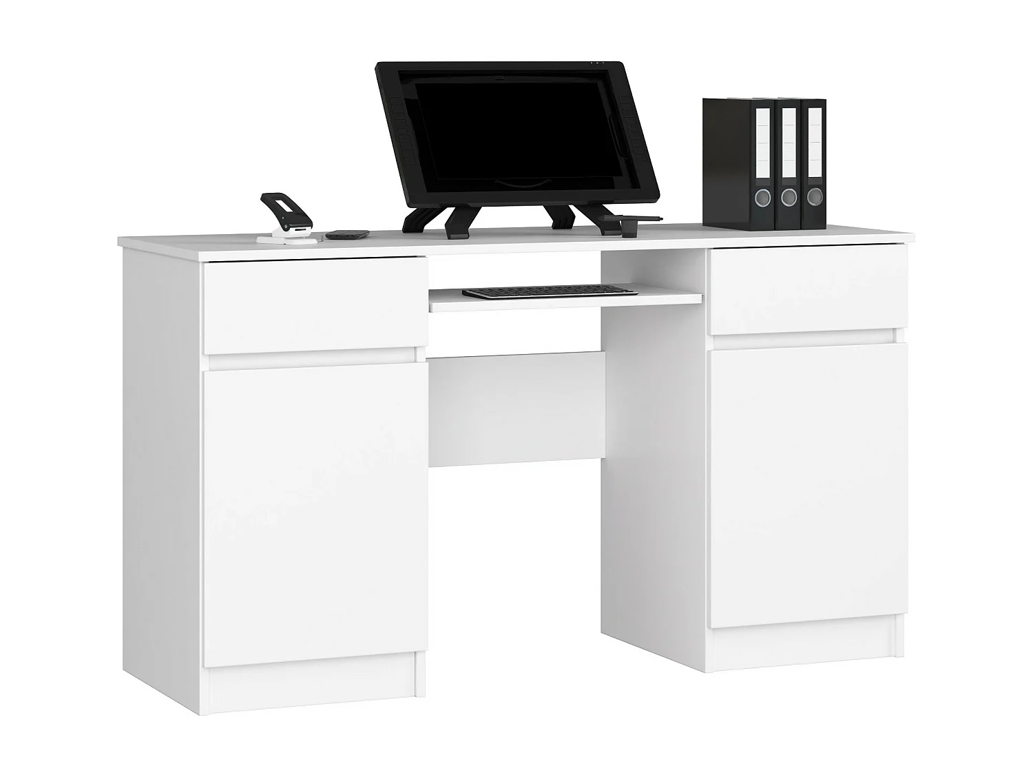 PC-Schreibtisch AKORD A5 in der Farbe Weiß mit 2 Schubladen und 5 Ablagen B135 x H77 x T50 cm
