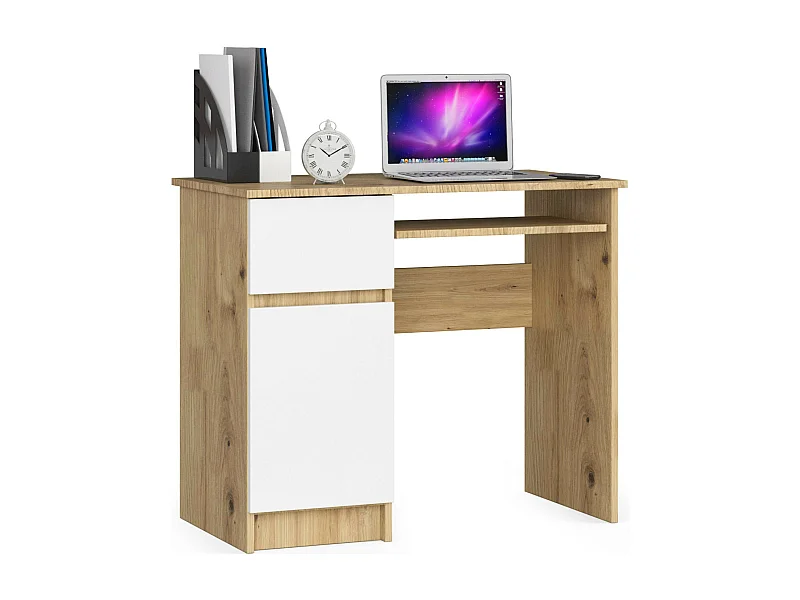 Bureau Links PIKSEL / Computerbureau / Computer Tafel / Bureautafel Rechts / Artisan Eik - Wit / 90 x 77 x 50 cm