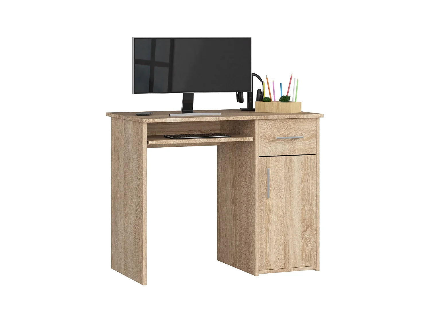 Bureau d'ordinateur AKORD PIN Chêne Sonoma 90 cm 1 porte 1 tiroir façade Chêne Sonoma 3 étagères 90x50x74 cm