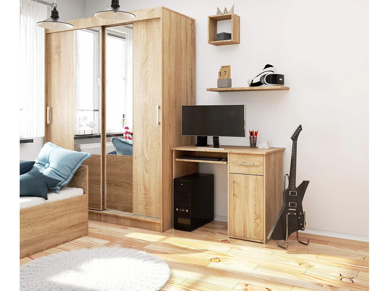 Bureau Sonoma Eiken met Uitneembaar Toetsenbordblad - 1 Lade en 1 Deur, 90cm Breed x 74cm Hoog x 50cm Diep, ABS Randafwerking, Zelfmontage, Klassiek Meubelontwerp