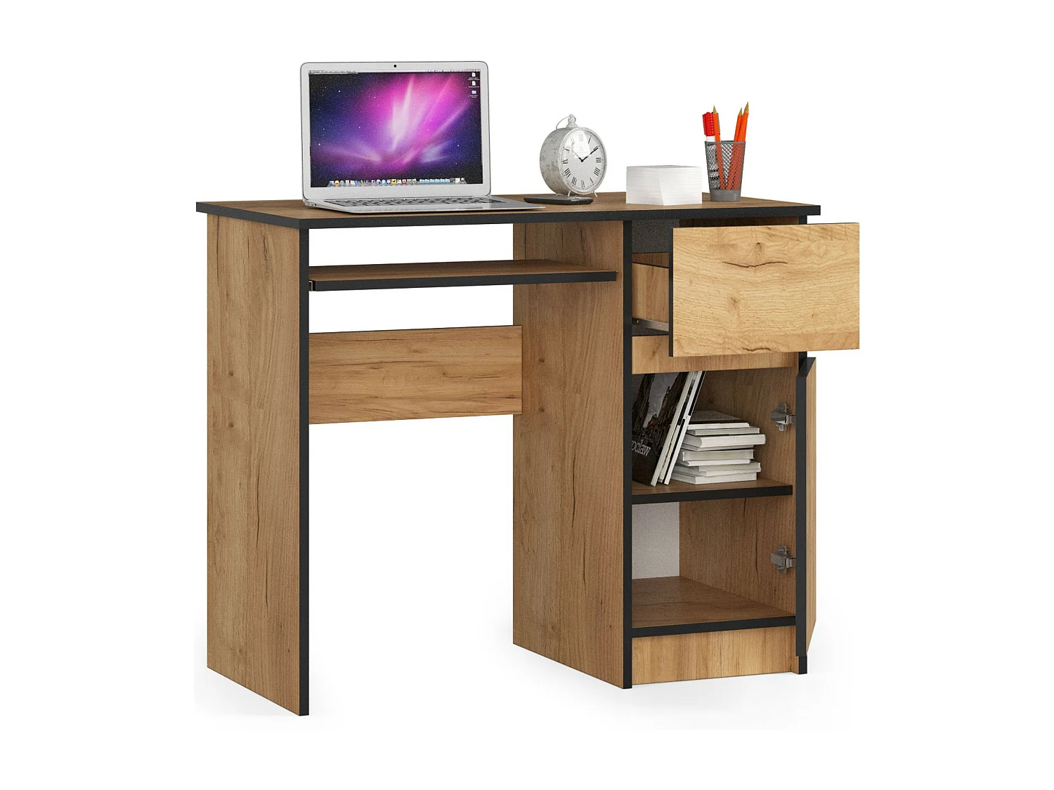 Scrivania per computer AKORD PIKSEL Quercia Craft 90 cm 1 anta 1 cassetto 90x50x77 cm Modello a destra