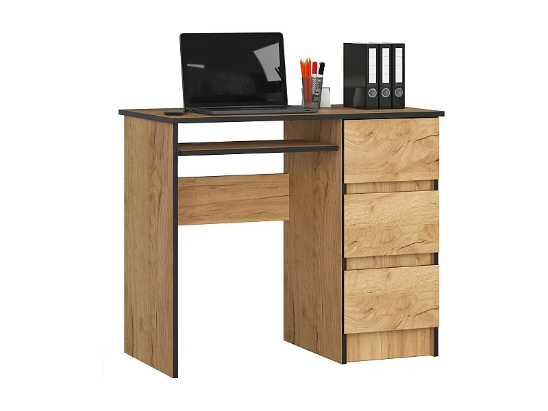 Scrivania per computer AKORD A6 Quercia Craft 90 cm 3 cassetti 90x50x77 cm Modello a destra