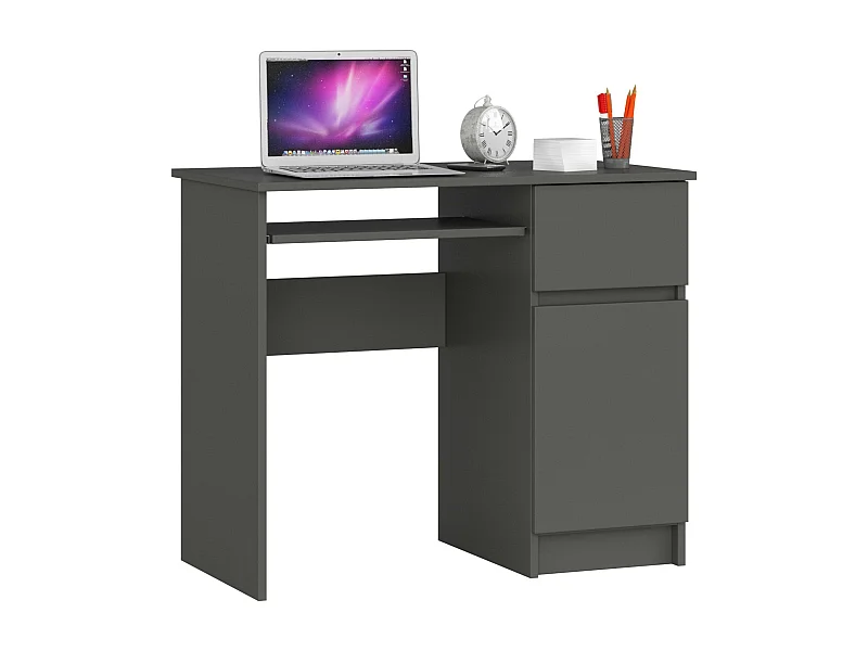 PC-Schreibtisch AKORD PIKSEL rechts in der Farbe Graphitgrau Schublade und 3 Ablagen B90 x H77 x T50 cm