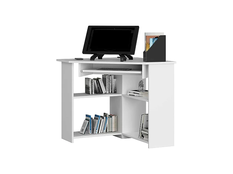 Eck-Schreibtisch AKORD TED in der Farbe Weiß und 5 Ablagen B80 x H74 x T80 cm