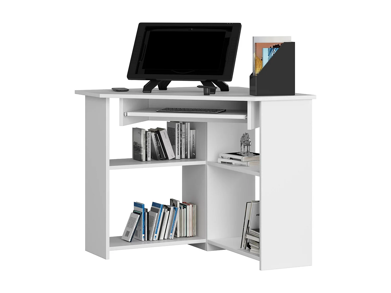 Bureau d'ordinateur AKORD d'angle TED Blanc 80 cm façade Blanche 5 étagères 80x80x74 cm