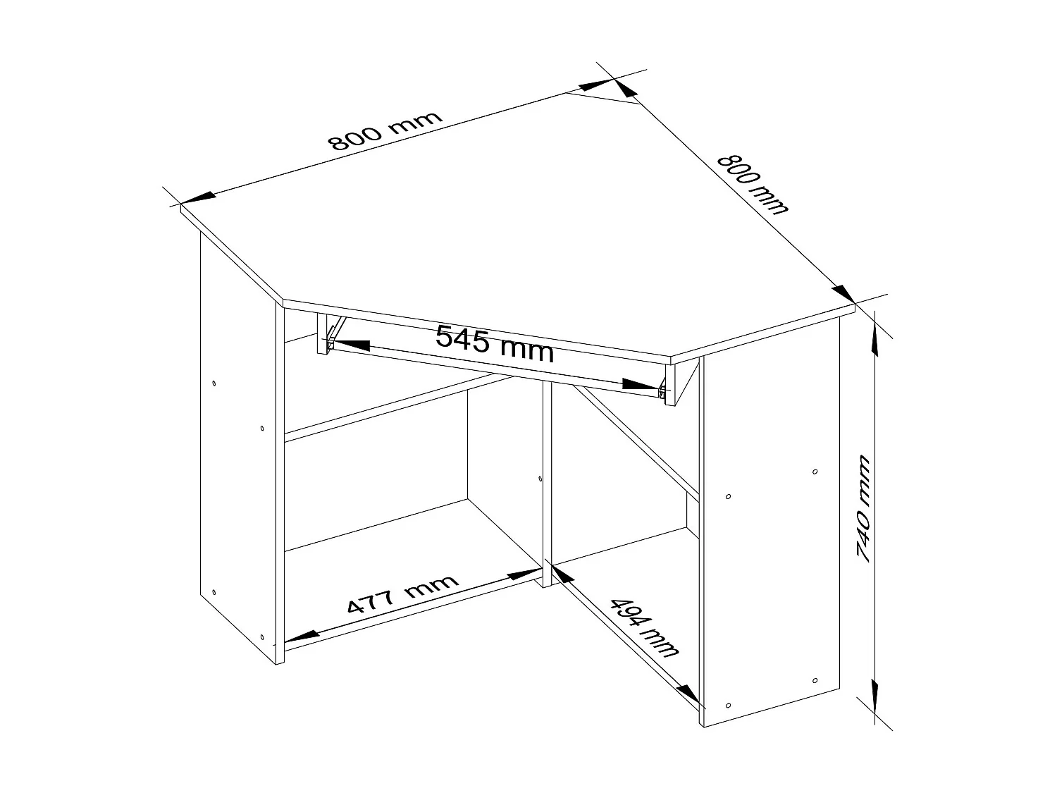 Bureau d'ordinateur AKORD d'angle TED Blanc 80 cm façade Blanche 5 étagères 80x80x74 cm