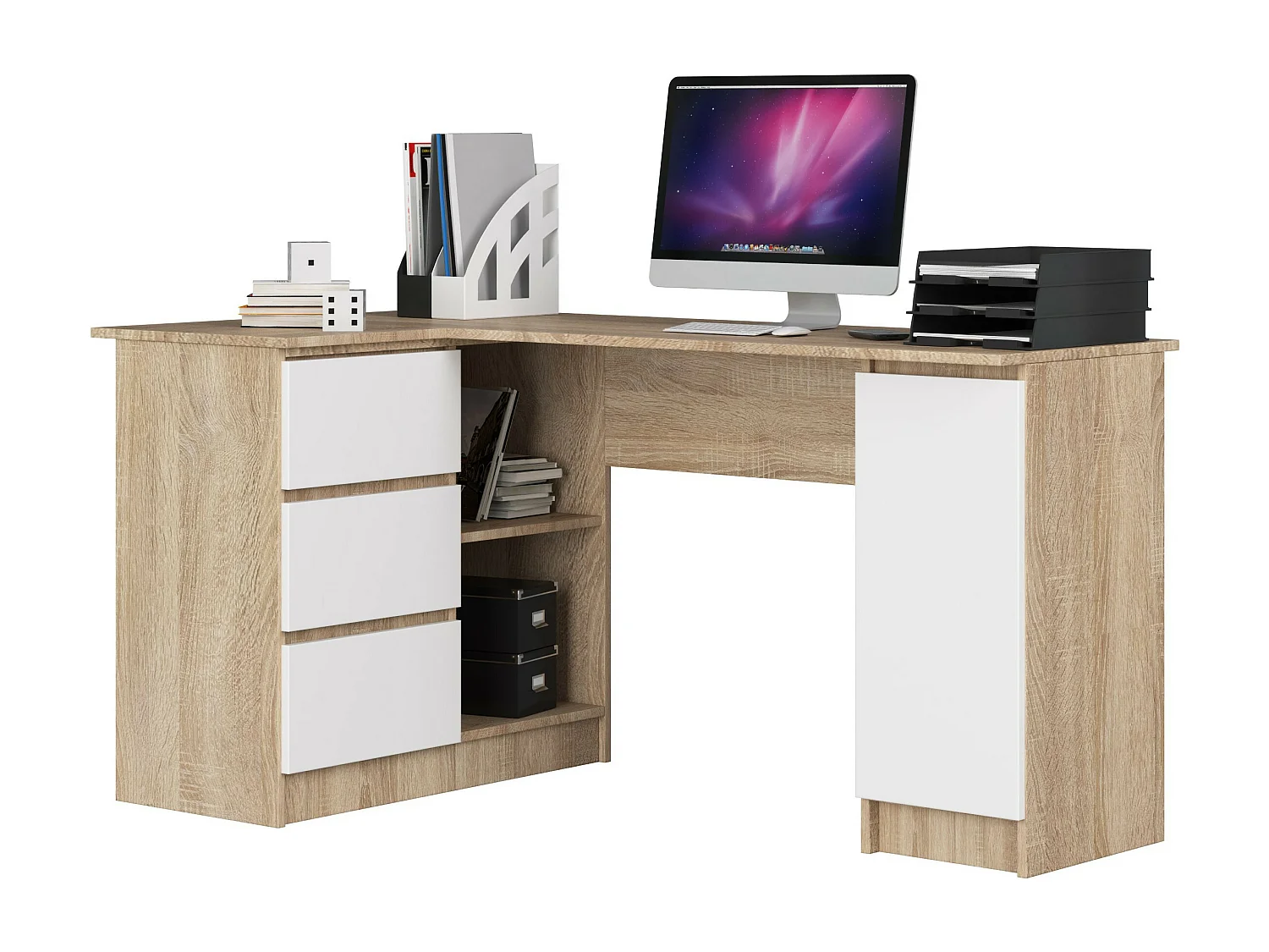 Hoekbureau Links B20 / Computerbureau / Computer Tafel / Bureautafel Links / Sonoma Eik - Wit / 155 x 77 x 85 cm
