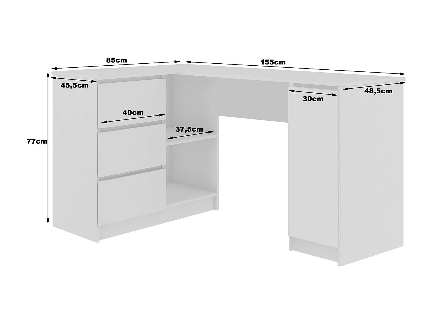 Hoekbureau Links B20 / Computerbureau / Computer Tafel / Bureautafel Links / Sonoma Eik - Wit / 155 x 77 x 85 cm