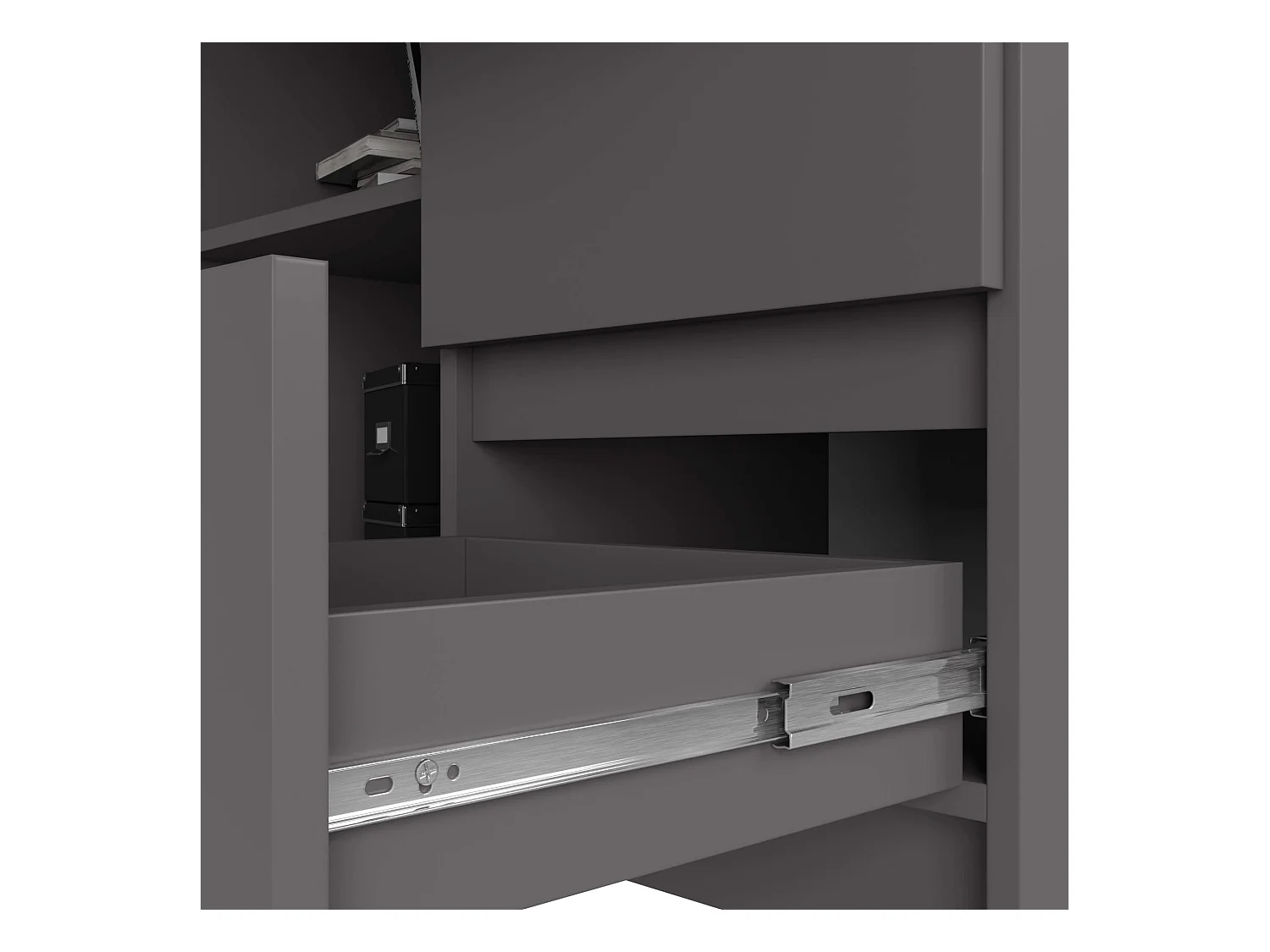 Bureau AKORD d'angle droit B16 Gris Graphite 124 cm 3 tiroirs façade Gris Graphite 2 étagères 124x85x77 cm