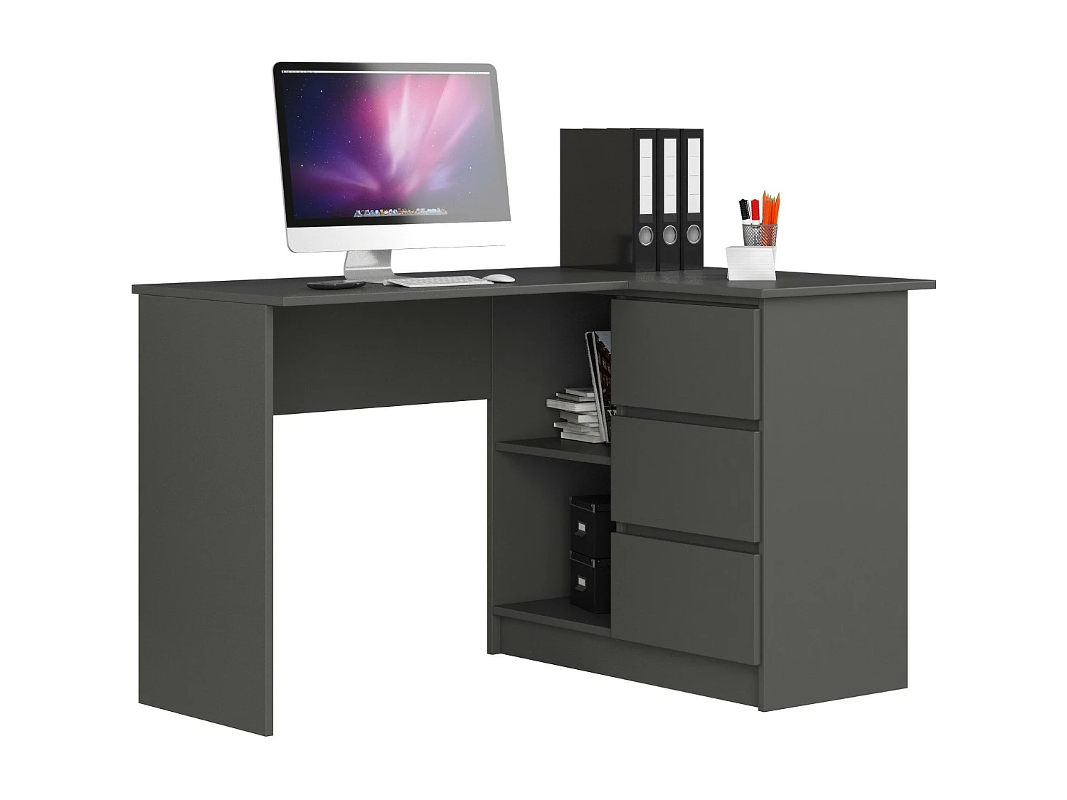 Hoekbureau Rechts B16 / Computerbureau / Computer Tafel / Bureautafel Rechts / Grafietgrijs / 124 x 77 x 85 cm
