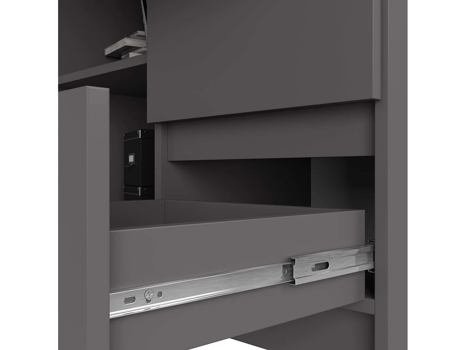 Bureau AKORD d'angle droit B16 Gris Graphite 124 cm 3 tiroirs façade Gris Graphite 2 étagères 124x85x77 cm