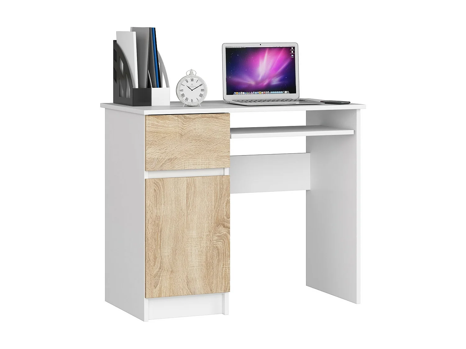 Bureau Links PIKSEL / Computerbureau / Computer Tafel / Bureautafel Rechts / Wit – Sonoma Eik / 90 x 77 x 50 cm