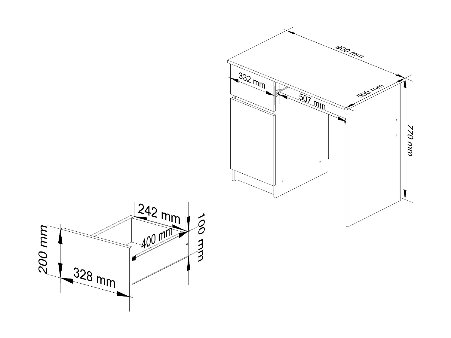 Bureau d'ordinateur AKORD gauche PIKSEL Blanc 90 cm 1 porte 1 tiroir façade Chêne Sonoma 3 étagères 90x50x77 cm