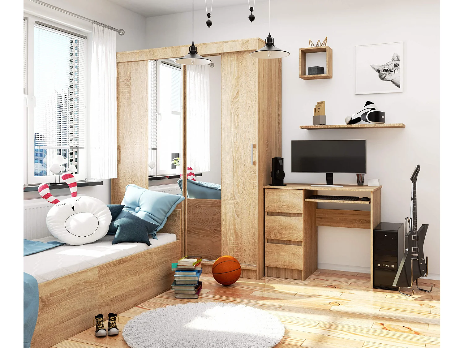 Bureau Links A-6 / Computerbureau / Computer Tafel / Bureautafel Rechts / Sonoma Eik / 90 x 77 x 50 cm