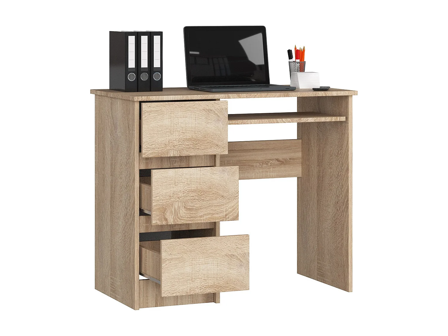 Bureau d'ordinateur AKORD gauche A6 Chêne Sonoma 90 cm 3 tiroirs façade Chêne Sonoma 1 étagère 90x50x77 cm