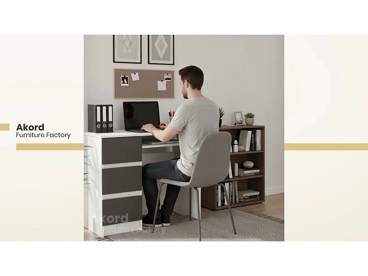 Bureau d'ordinateur AKORD gauche A6 Chêne Sonoma 90 cm 3 tiroirs façade Chêne Sonoma 1 étagère 90x50x77 cm