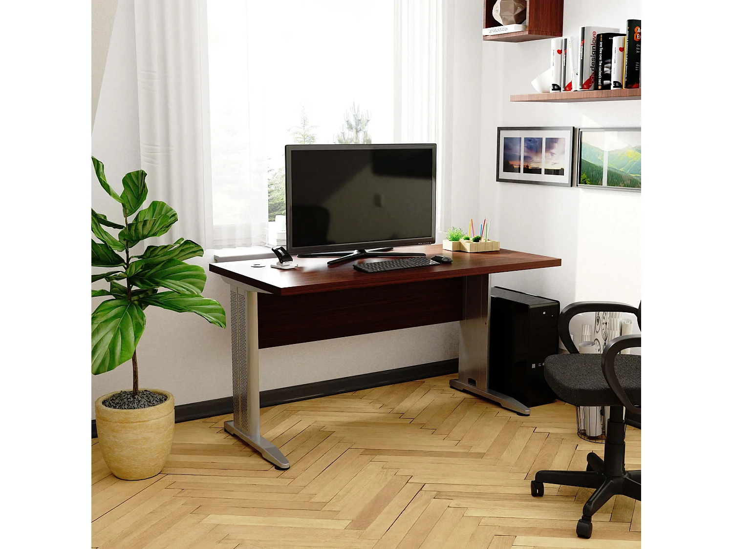 Bureau BM-135 / Computerbureau / Computer Tafel / Vrijstaand Bureautafel met Metalen Poten / Venge / 135 x 76 x 60 cm