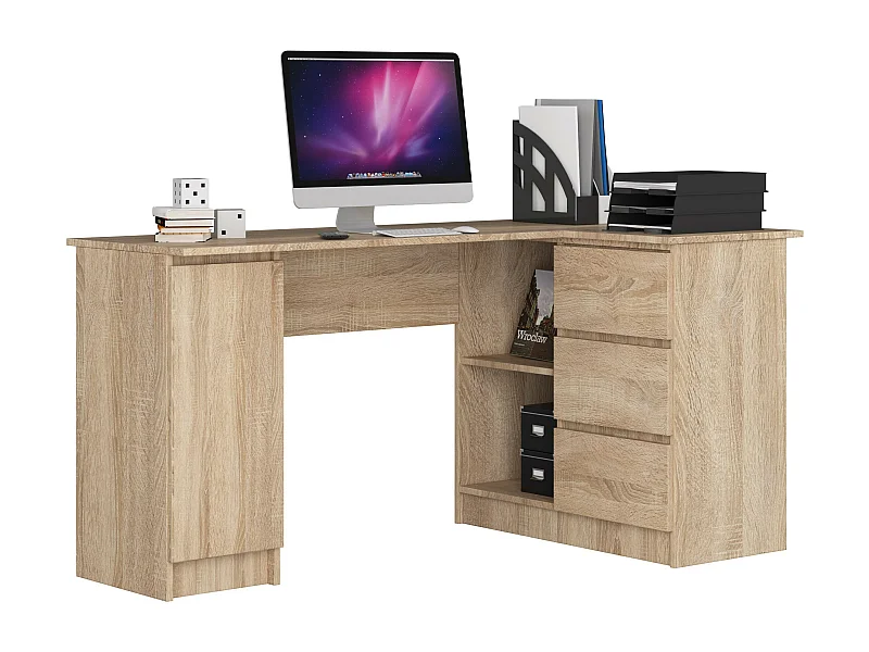 Scrivania angolare AKORD B20 Sonoma Quercia 155 cm 1 anta 3 cassetti 155x85x77 cm Modello a destra