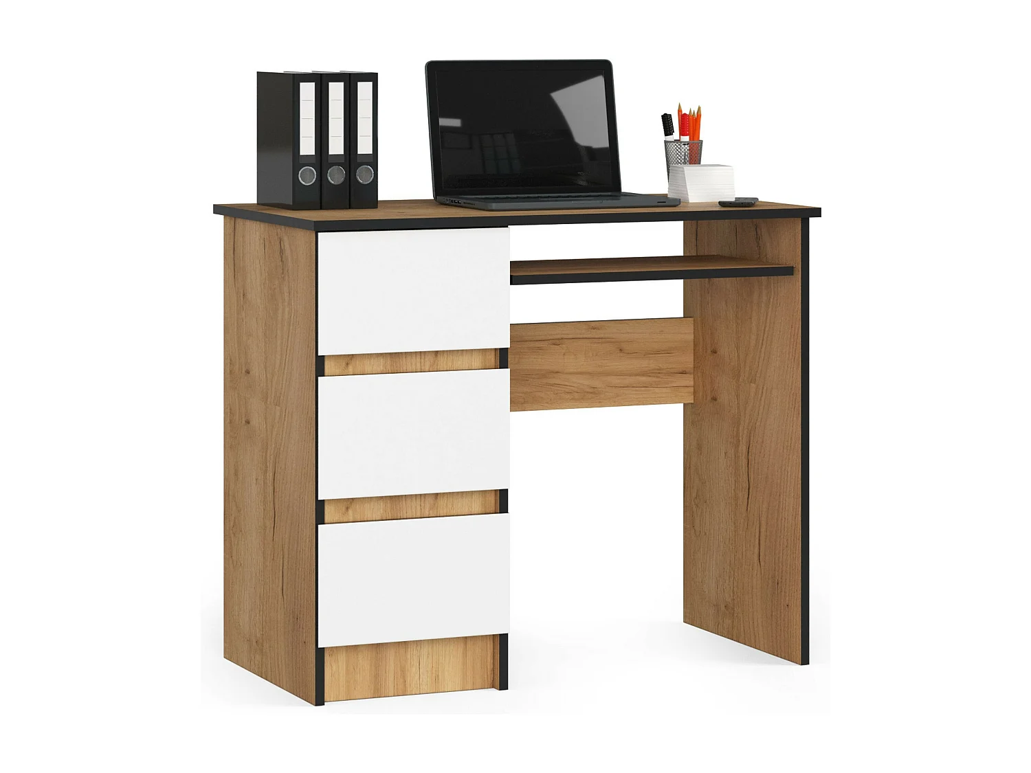 Linkerkant Bureau Dąb Craft/Wit met Lade en Toetsenbordlade - 90cm Breed