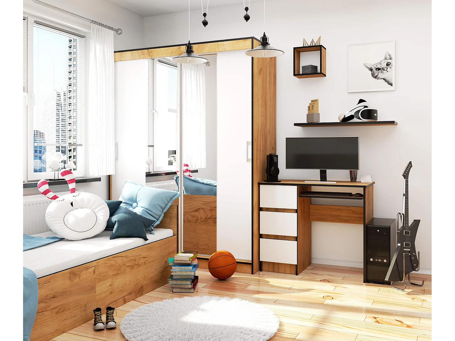 Linkerkant Bureau Craft Eik/Wit met Lade en Toetsenbordlade - 90cm Breed