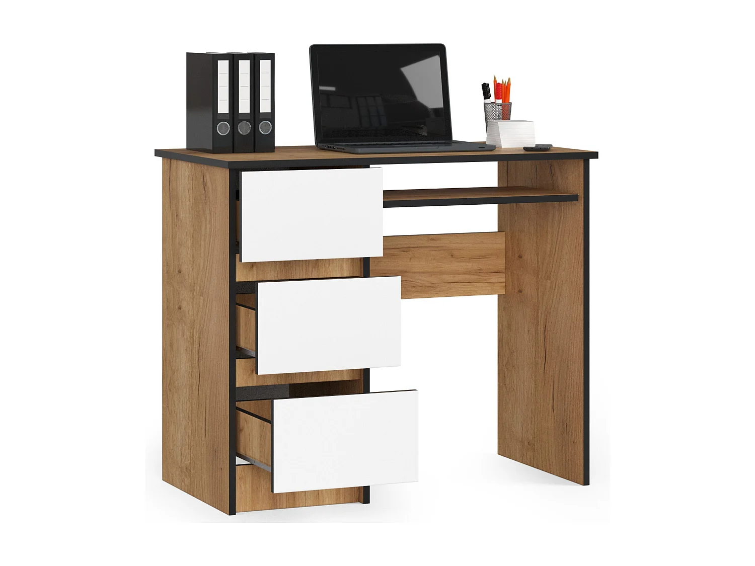 Linkerkant Bureau Craft Eik/Wit met Lade en Toetsenbordlade - 90cm Breed