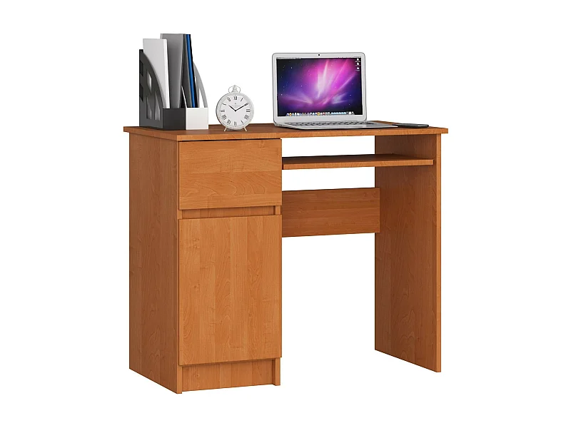 PC-Schreibtisch AKORD PIKSEL links in der Farbe Erle Schublade und 3 Ablagen B90 x H77 x T50 cm