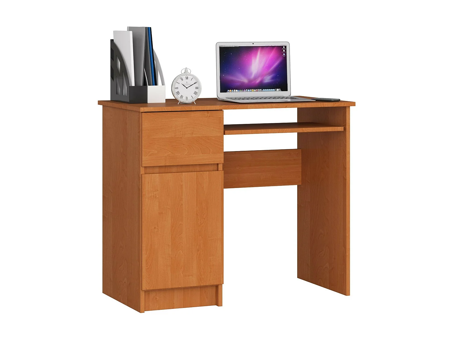 PC-Schreibtisch AKORD PIKSEL links in der Farbe Erle Schublade und 3 Ablagen B90 x H77 x T50 cm