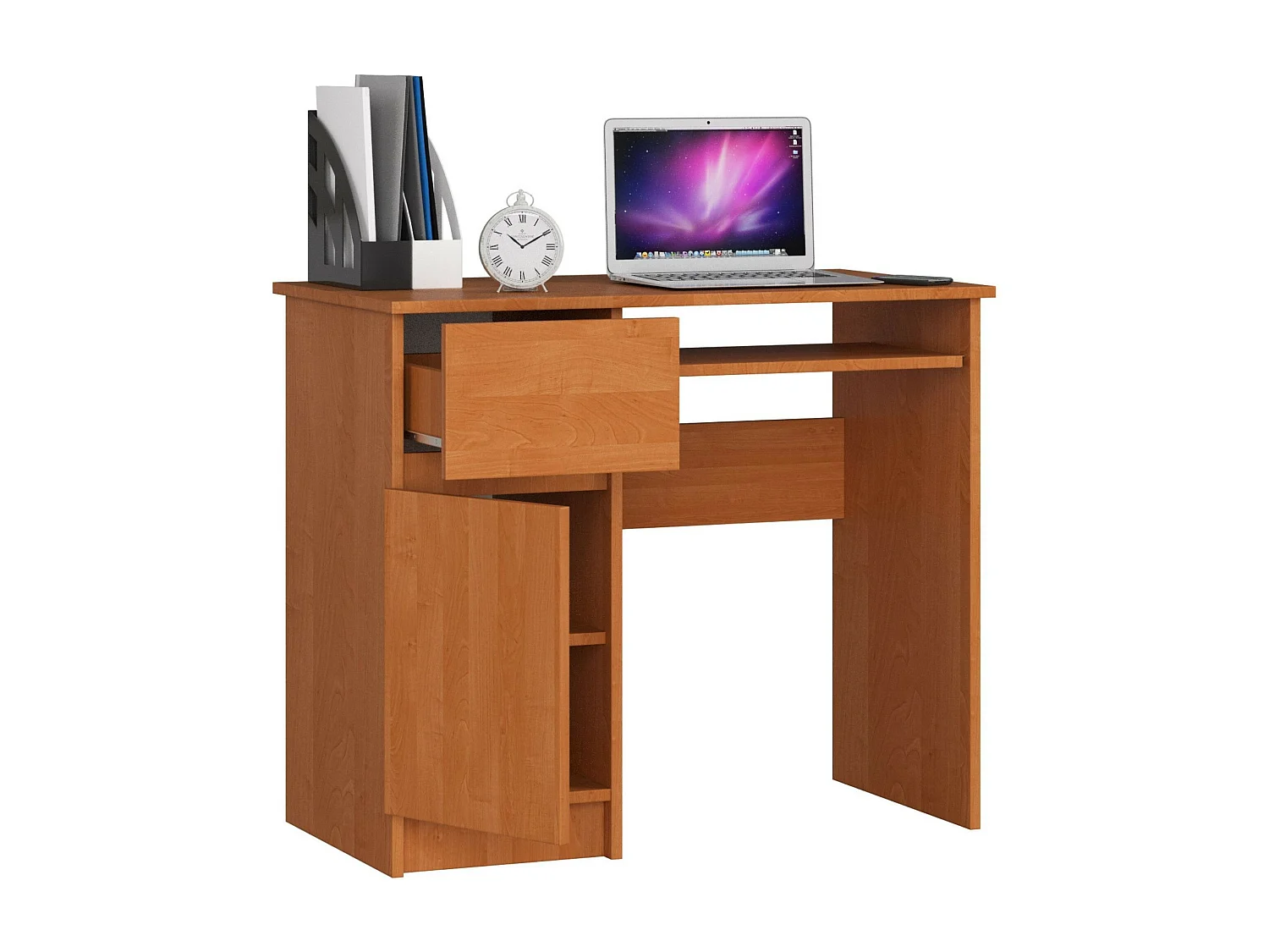 PC-Schreibtisch AKORD PIKSEL links in der Farbe Erle Schublade und 3 Ablagen B90 x H77 x T50 cm