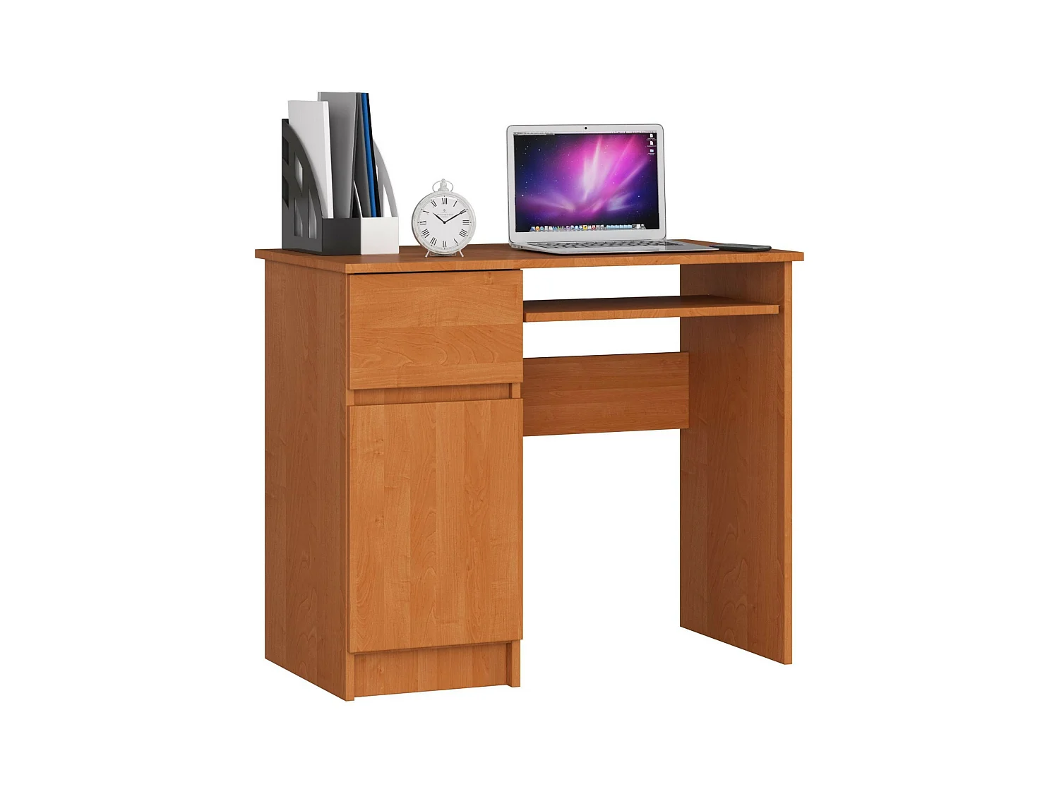 Bureau d'ordinateur AKORD gauche PIKSEL Aulne 90 cm 1 porte 1 tiroir façade Aulne 3 étagères 90x50x77 cm