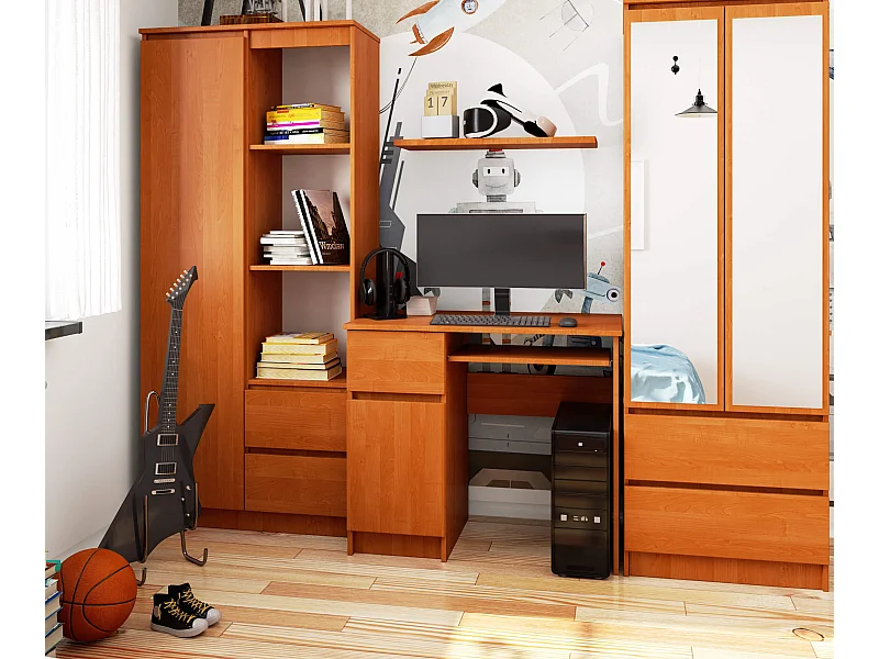 Bureau d'ordinateur AKORD gauche PIKSEL Aulne 90 cm 1 porte 1 tiroir façade Aulne 3 étagères 90x50x77 cm