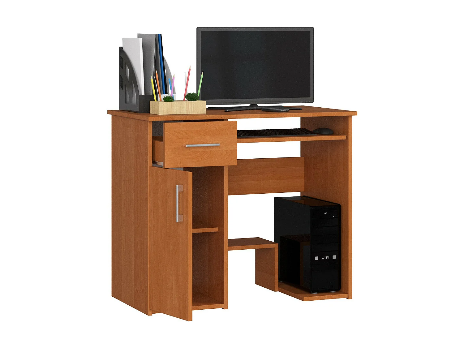 PC-Schreibtisch AKORD JAY in der Farbe Erle Schublade und 3 Ablagen B90 x H74 x T50 cm