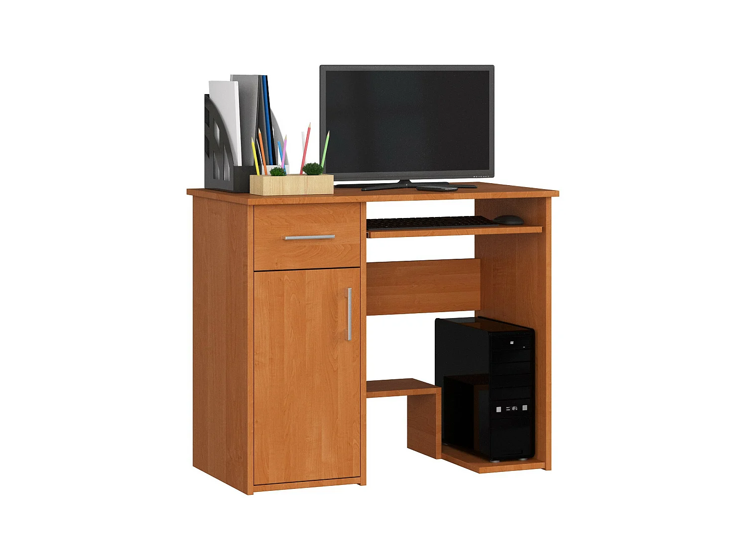 Bureau d'ordinateur AKORD JAY Aulne 90 cm 1 porte 1 tiroir façade Aulne 3 étagères 90x50x74 cm