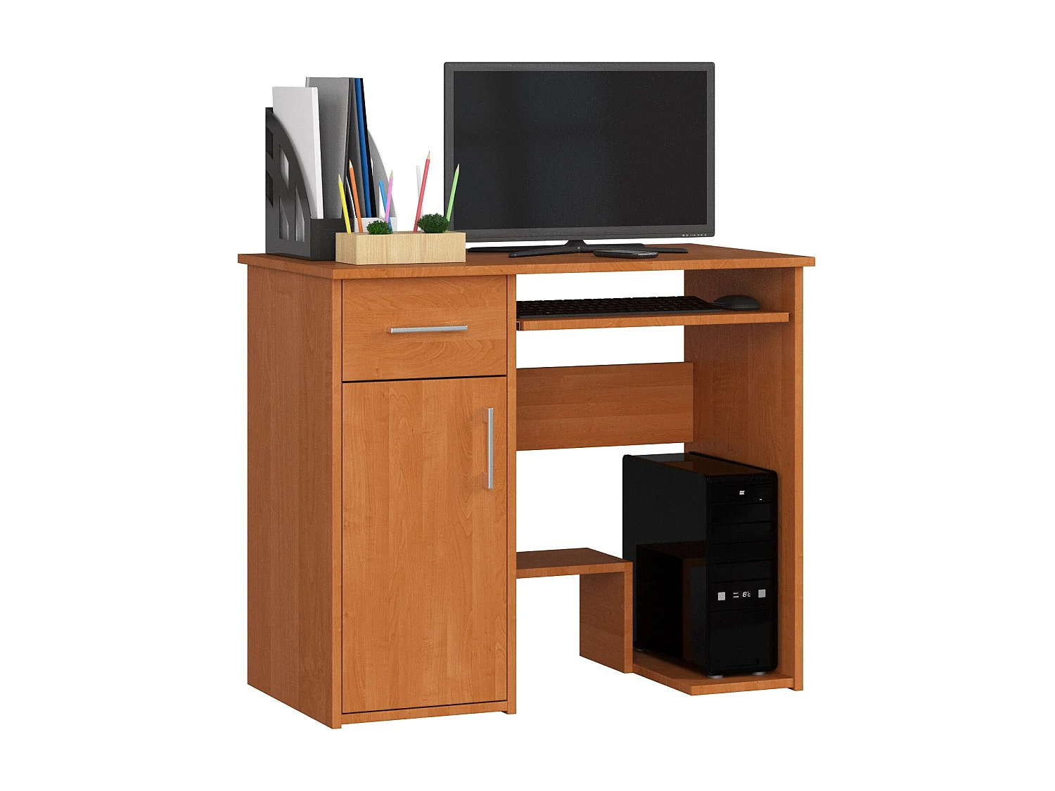 Bureau d'ordinateur AKORD JAY Aulne 90 cm 1 porte 1 tiroir façade Aulne 3 étagères 90x50x74 cm